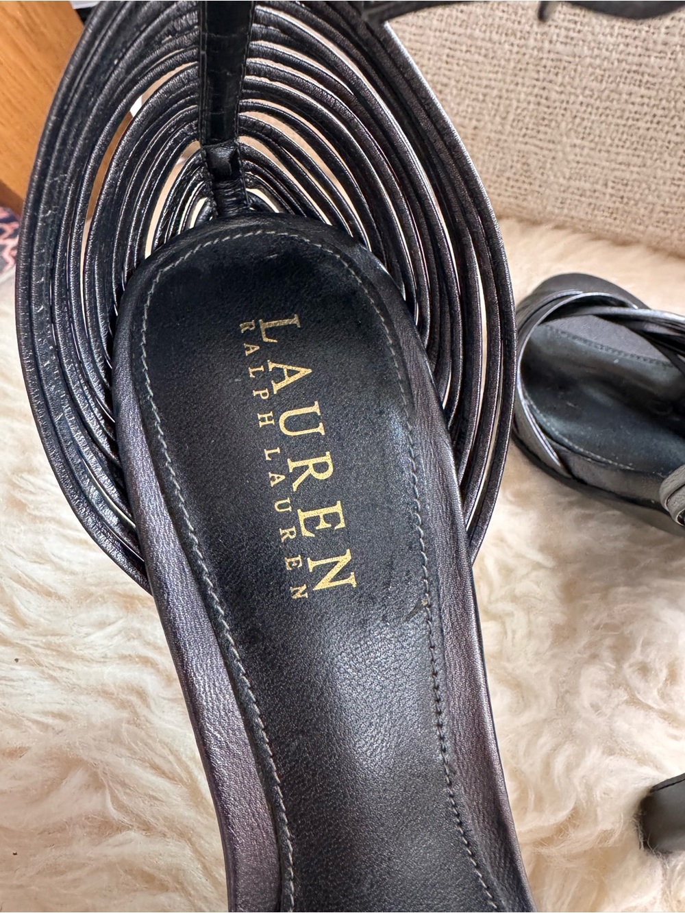 Lauren Ralph Lauren light Metallic Pewter Strappy Ankle‑Strap Heels - Picture 5 of 6
